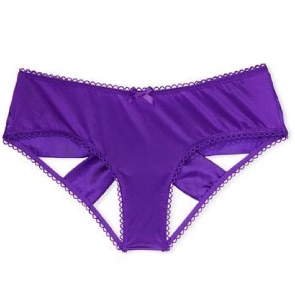 Victorias Secret brilliant purple very sexy satin bow open back cheeky panties